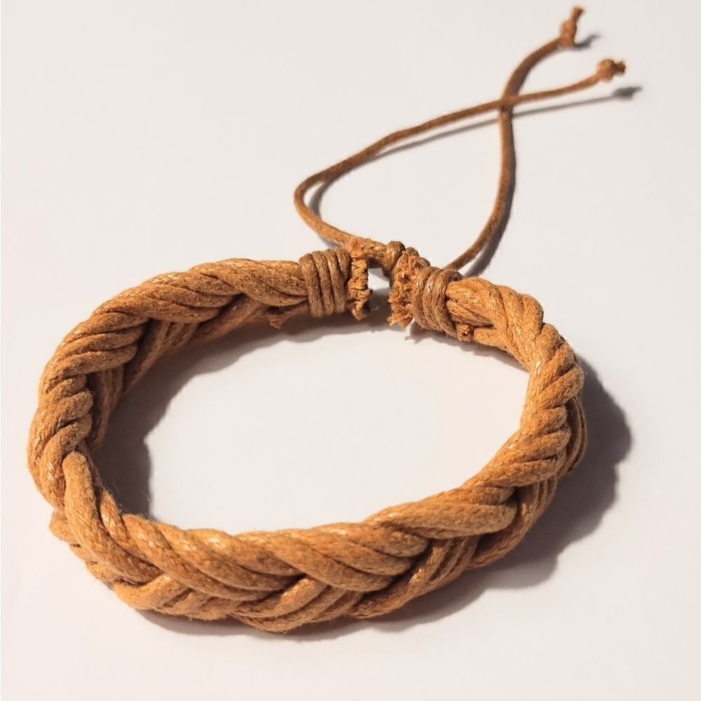 Men's bracelet leather braided brown new d69‎